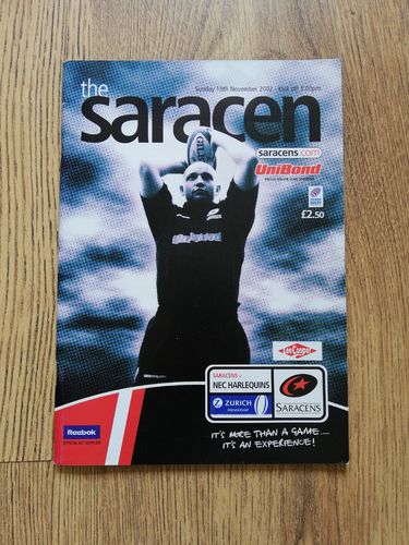 Saracens v Harlequins Nov 2002 Rugby Programme