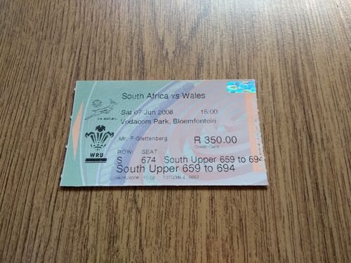 South Africa v Wales 1st Test 2008 Rugby Ticket