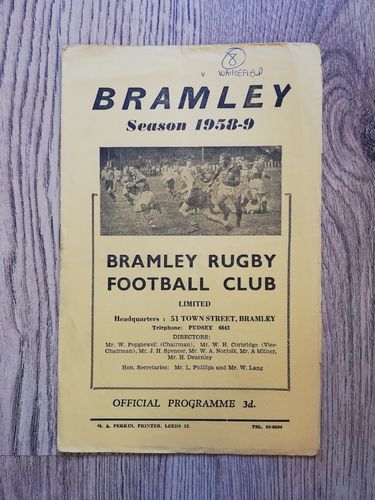 Bramley v Wakefield Nov 1958 Rugby League Programme