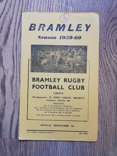 Bramley v Batley Nov 1959 Rugby League Programme