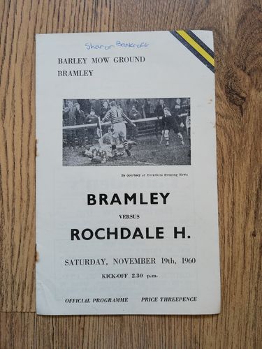 Bramley v Rochdale Nov 1960 Rugby League Programme