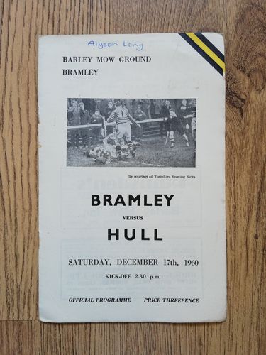 Bramley v Hull Dec 1960 Rugby League Programme