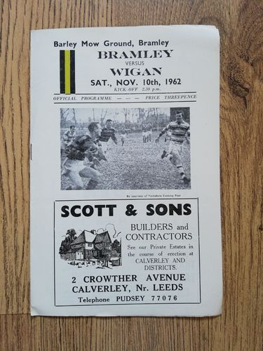 Bramley v Wigan Nov 1962 Rugby League Programme