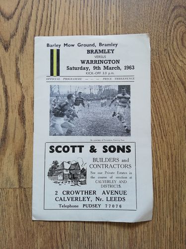 Bramley v Warrington Mar 1963 Rugby League Programme