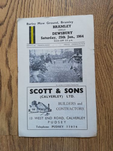 Bramley v Dewsbury Jan 1964 Rugby League Programme