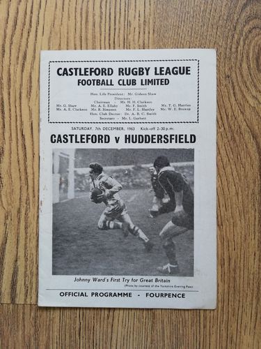 Castleford v Huddersfield Dec 1963 Rugby League Programme
