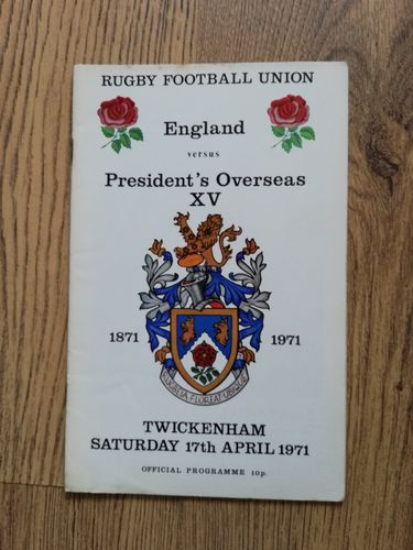 England v President's Overseas XV Apr 1971 Rugby Programme