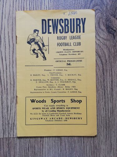 Dewsbury v Leeds Sept 1960 Yorkshire Cup RL Programme