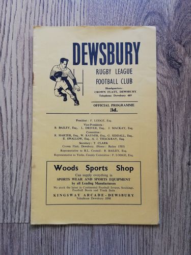 Dewsbury v Keighley Oct 1960 Rugby League Programme