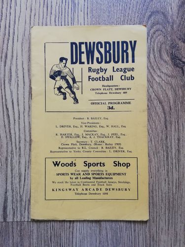Dewsbury v Leeds Dec 1961 Rugby League Programme