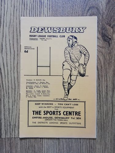 Dewsbury v Whitehaven Mar 1964 Rugby League Programme