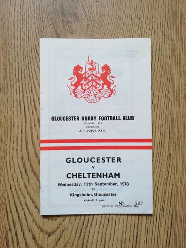 Gloucester v Cheltenham Sept 1978 Rugby Programme