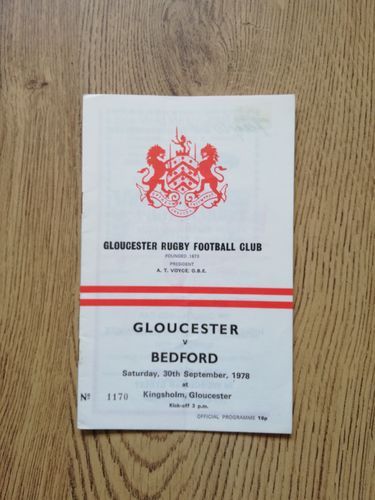 Gloucester v Bedford Sept 1978 Rugby Programme