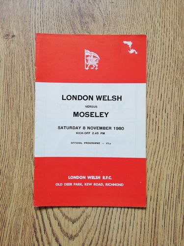 London Welsh v Moseley Nov 1980 Rugby Programme