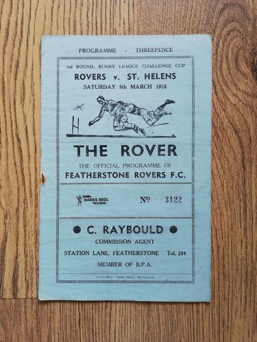 Featherstone v St Helens Mar 1958 Challenge Cup Rugby League Programme
