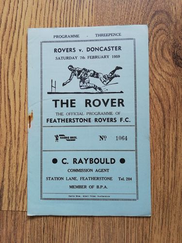 Featherstone v Doncaster Feb 1959 Rugby League Programme
