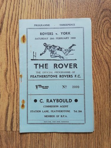 Featherstone v York Feb 1959 Rugby League Programme