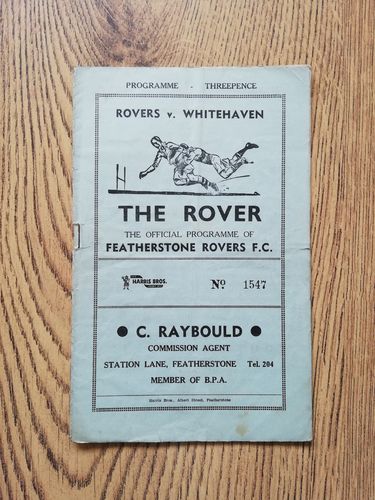 Featherstone v Whitehaven Sept 1957 Rugby League Programme