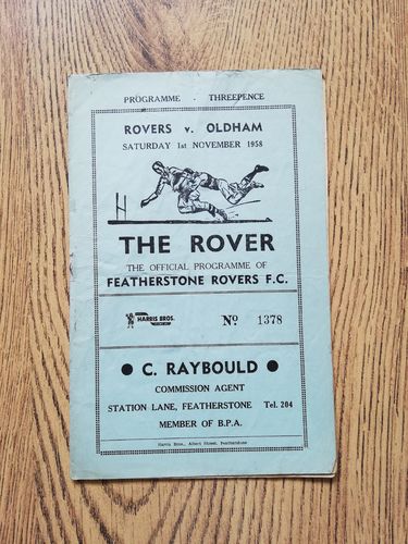 Featherstone v Oldham Nov 1958 Rugby League Programme