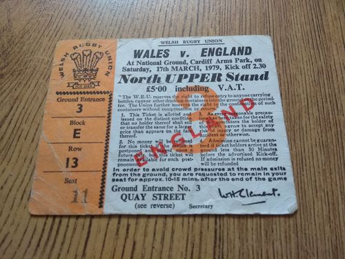 Wales v England Mar 1979 Rugby Ticket