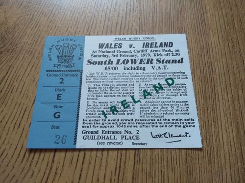 Wales v Ireland Feb 1979 Rugby Ticket