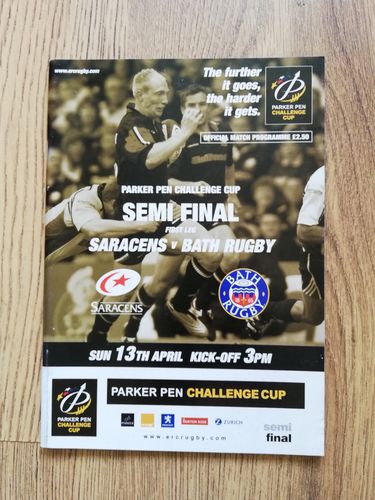 Saracens v Bath April 2003 Parker Pen Challenge Cup Semi-Final Rugby Programme