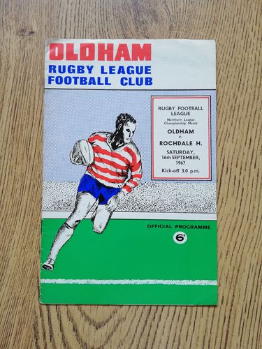 Oldham v Rochdale Hornets Sept 1967 Rugby League Programme