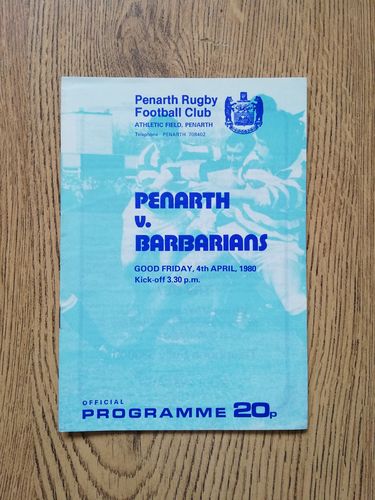 Penarth v Barbarians Apr 1980 Rugby Programme