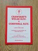 Crawshay's Welsh v Cornwall Sept 1987 Rugby Programme
