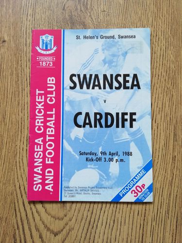 Swansea v Cardiff Apr 1988 Rugby Programme