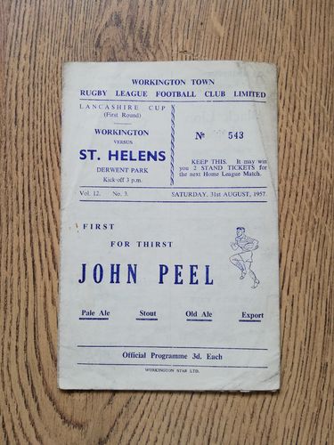 Workington Town v St Helens Aug 1957 Lancashire Cup RL Programme