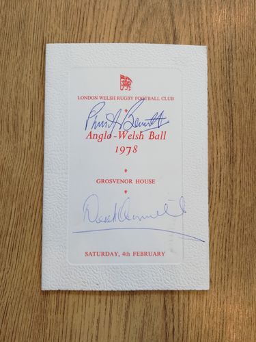 London Welsh RFC 1978 Signed Anglo-Welsh Ball Rugby Dinner Menu