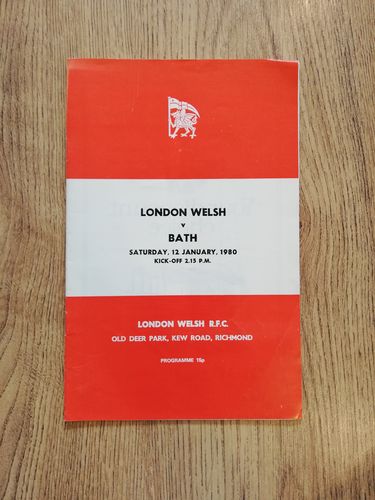 London Welsh v Bath Jan 1980 Rugby Programme