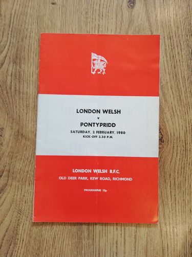London Welsh v Pontypridd Feb 1980 Rugby Programme
