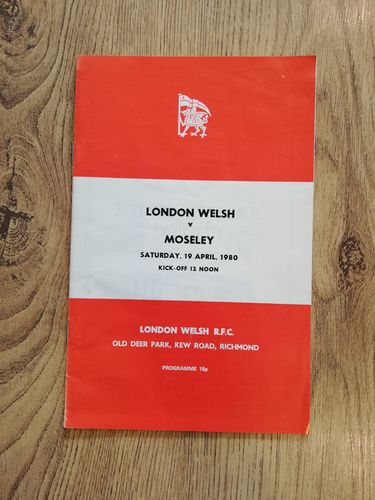London Welsh v Moseley Apr 1980 Rugby Programme