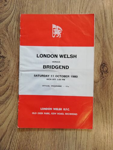 London Welsh v Bridgend Oct 1980 Rugby Programme