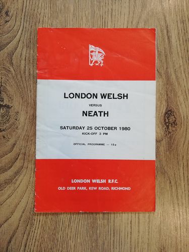 London Welsh v Neath Oct 1980 Rugby Programme