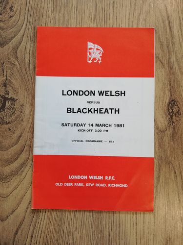 London Welsh v Blackheath Mar 1981 Rugby Programme