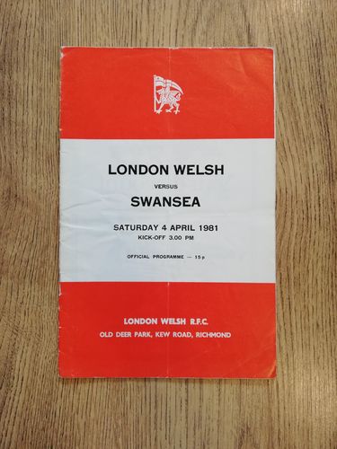 London Welsh v Swansea Apr 1981 Rugby Programme