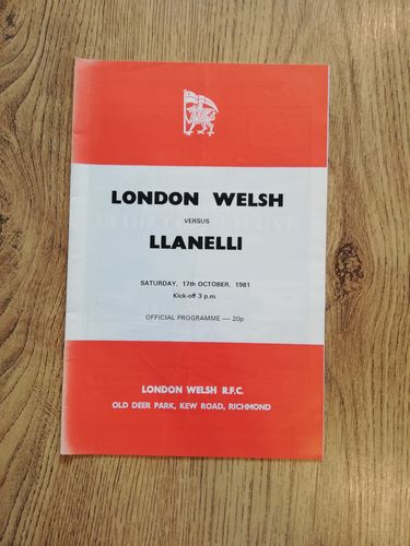 London Welsh v Llanelli Oct 1981 Rugby Programme