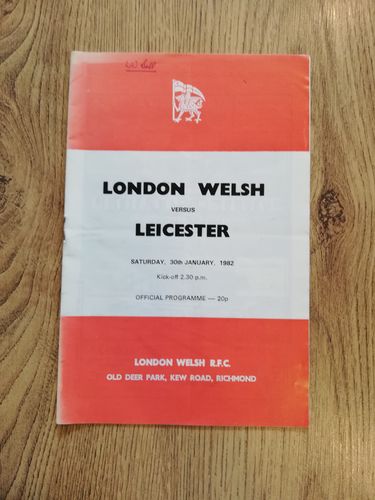 London Welsh v Leicester Jan 1982 Rugby Programme