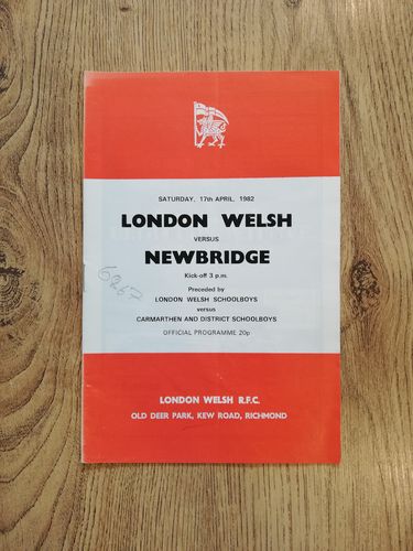 London Welsh v Newbridge Apr 1982 Rugby Programme