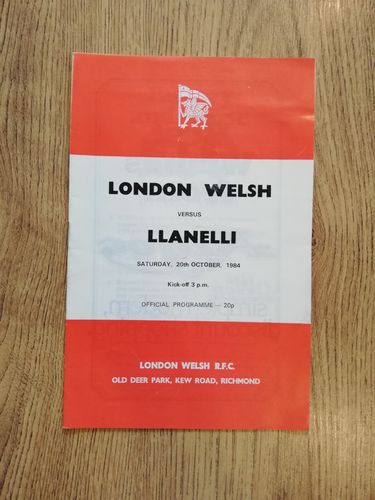 London Welsh v Llanelli Oct 1984 Rugby Programme