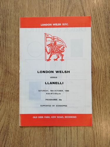 London Welsh v Llanelli Oct 1986 Rugby Programme
