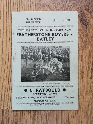 Featherstone v Batley Sept 1961 Yorkshire Cup Rugby League Programme