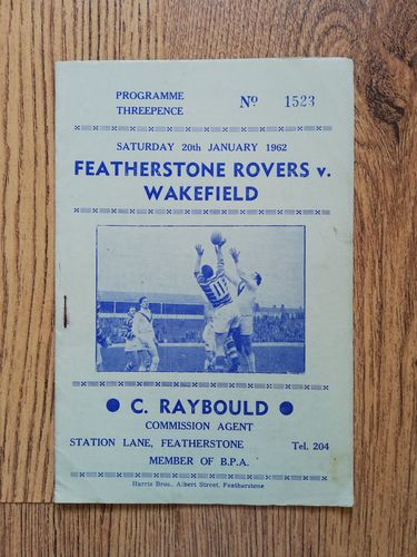 Featherstone v Wakefield Jan 1962 Rugby League Programme