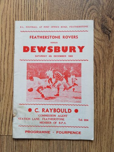 Featherstone v Dewsbury Dec 1965 Rugby League Programme