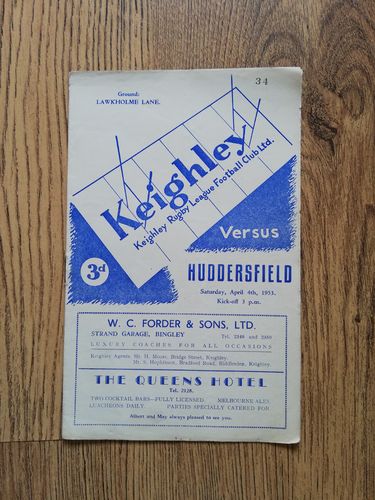 Keighley v Huddersfield Apr 1953 Rugby League Programme