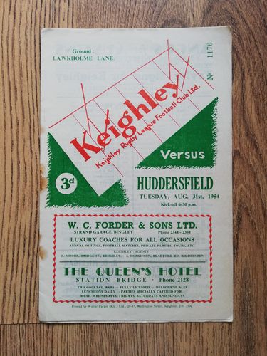 Keighley v Huddersfield Aug 1954 Rugby League Programme