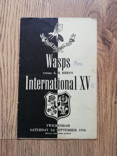 Wasps v AM Rees's International XV Sept 1956 Rugby Programme